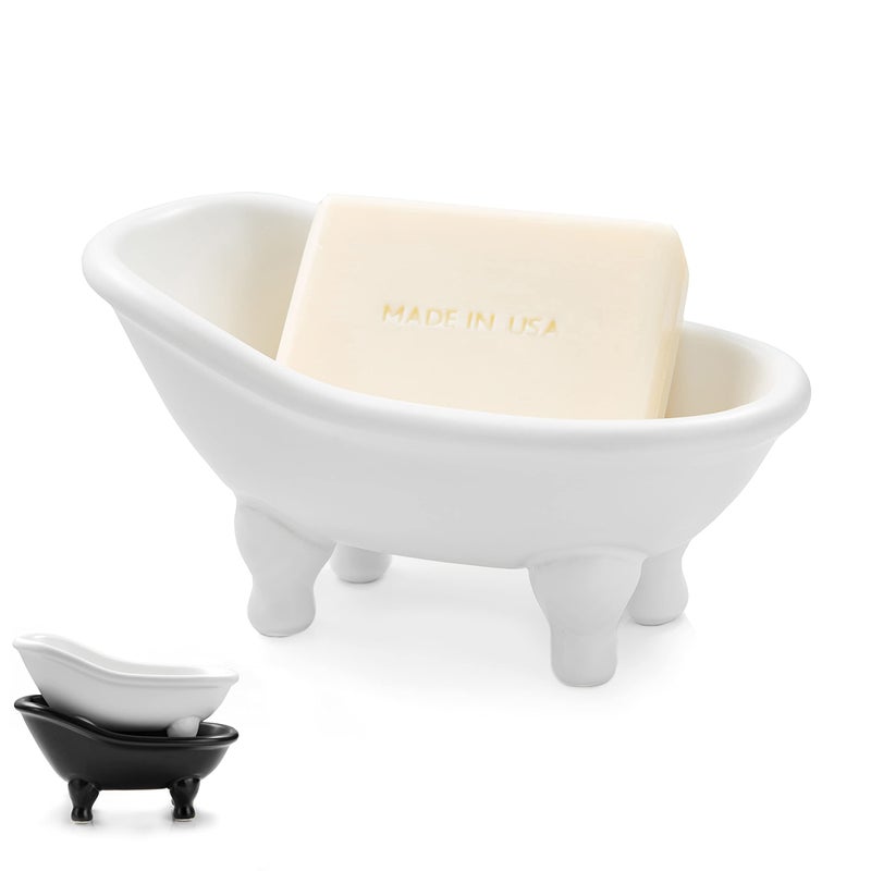 dodococa 1piece 5.6"" White Ceramic Mini Bathtub Soap Dish Small Planter Makeup Organizer Container Hamster Bathtub (White) - Image 1